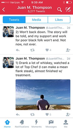 Thompson later deleted tweets referring to his claims of cancer treatments.