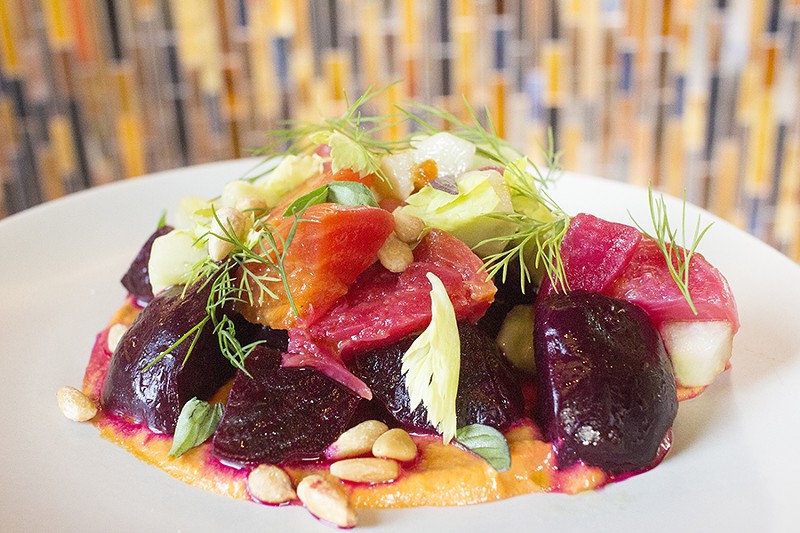Beets with romanesco, cucumber and pine nuts. - PHOTO BY MABEL SUEN
