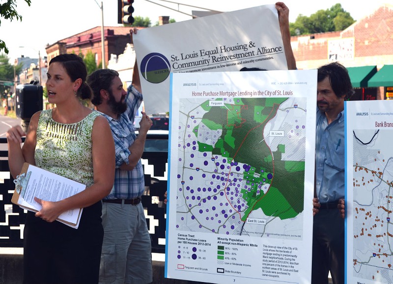St. Louis Equal Housing and Reinvestment Alliance co-chair Elizabeth Risch explains the report's findings. - Kavahn Mansouri
