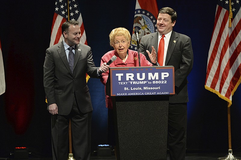 Schlafly shocked some friends by endorsing Trump. Ed Martin is to her right. - GINO SANTA MARIA