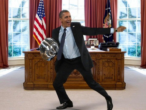 A still from a joke video that was used on The Ellen DeGeneres Show, one of the first places that the President danced for a national audience.