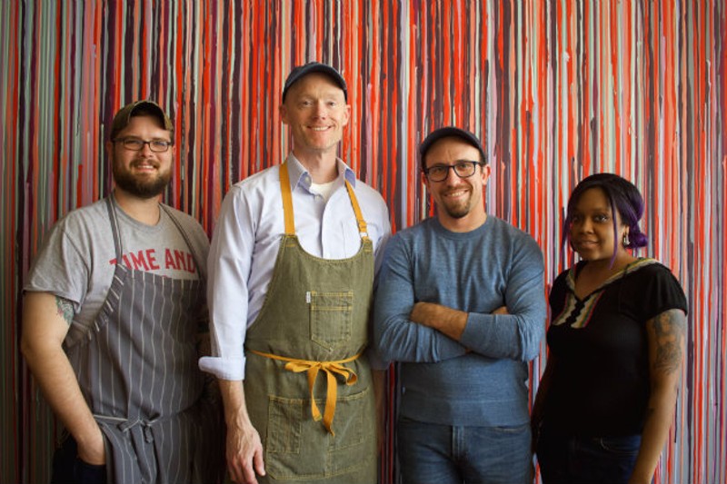 Sous chef Justin Bell, chef and owner Rob Connoley, bar manager Chris Voll and bartender Kelsey Shelton. - CHERYL BAEHR
