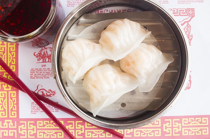 Shrimp dumpling: Whole shrimp steamed in a rice-paper wrap. - PHOTO BY MABEL SUEN