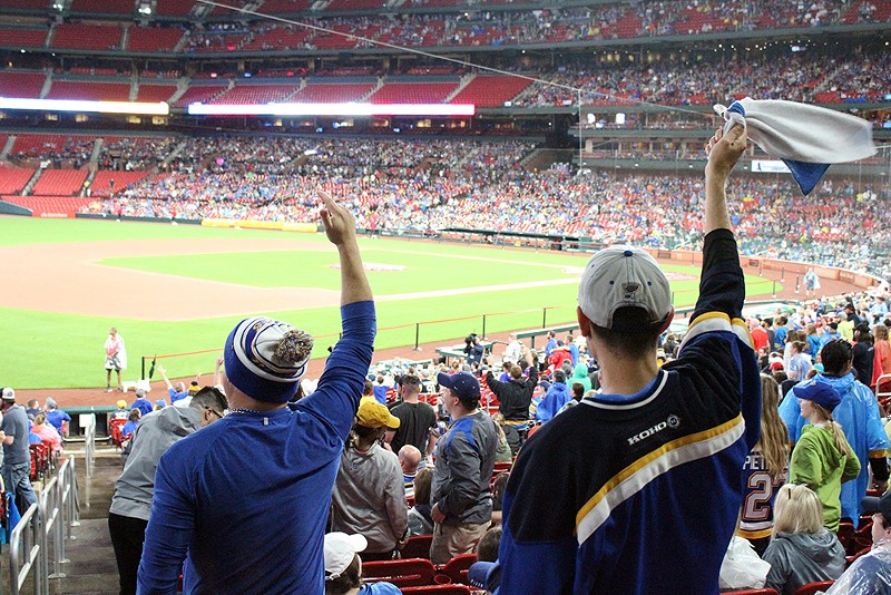 Thousands packed Busch Stadium and Enterprise Center to watch the Blues beat the Bruins in Boston. - KATIE COUNTS