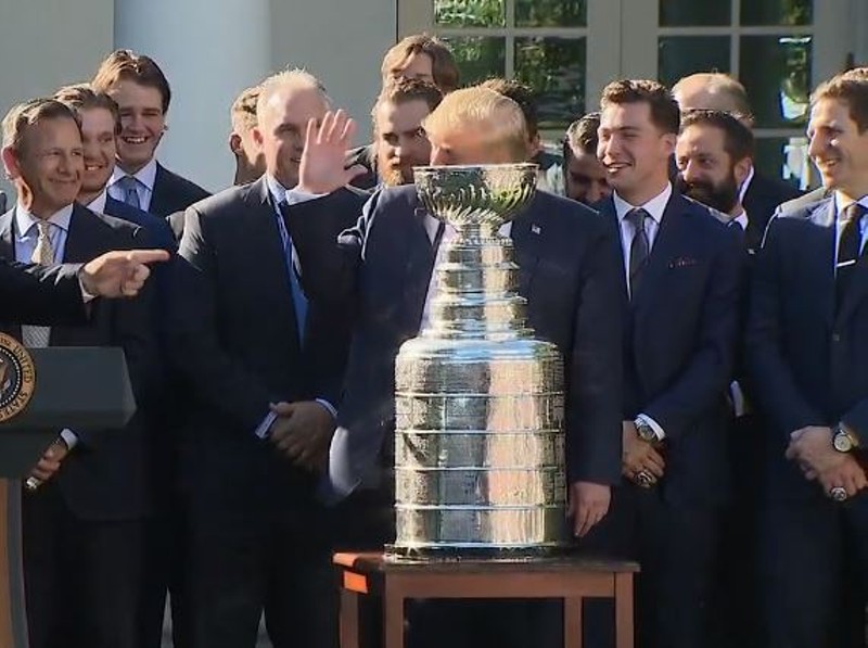 A thankfully fake auction ended with The Stanley Cup being sold to Donald Trump. - SCREENSHOT VIA WHITE HOUSE