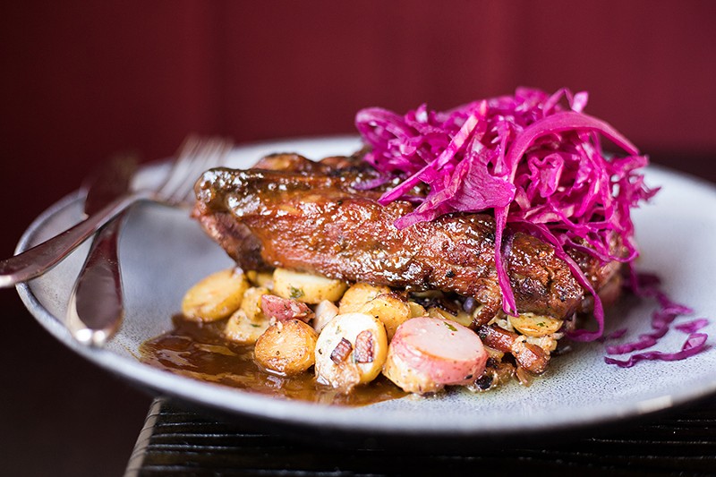The Bellwether’s pork steak is a thing of beauty: Inside, it’s positively succulent; on the outside, there is a touch of char to give it a suggestion of backyard barbecue. - MABEL SUEN