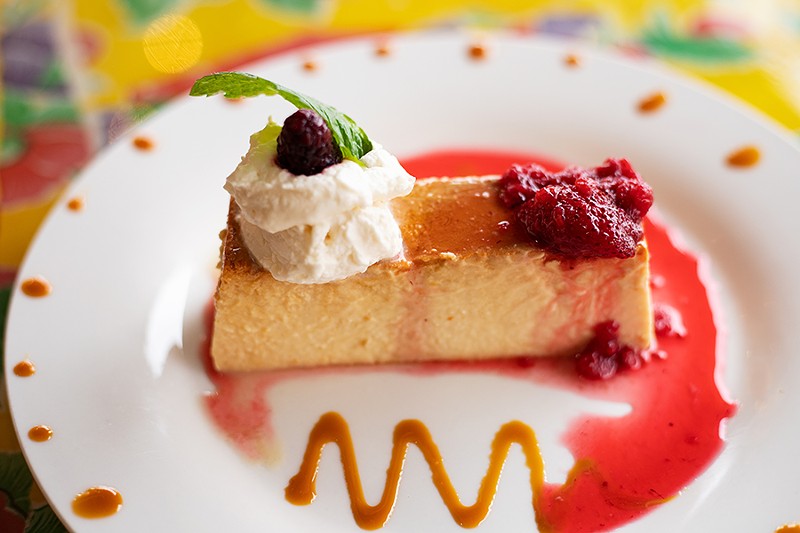 The flan de queso is a rich, custardy dessert is like a cross between crème brûlée and cheesecake. - MABEL SUEN