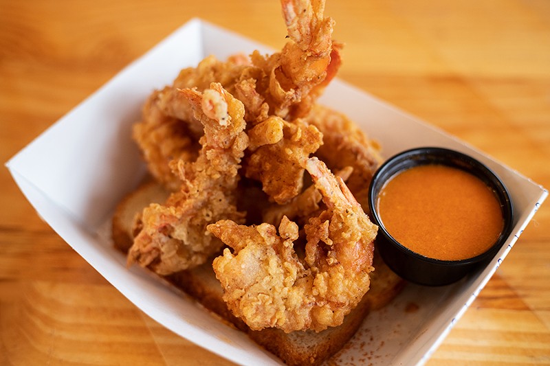 Shrimp with garlic-Buffalo sauce. - MABEL SUEN