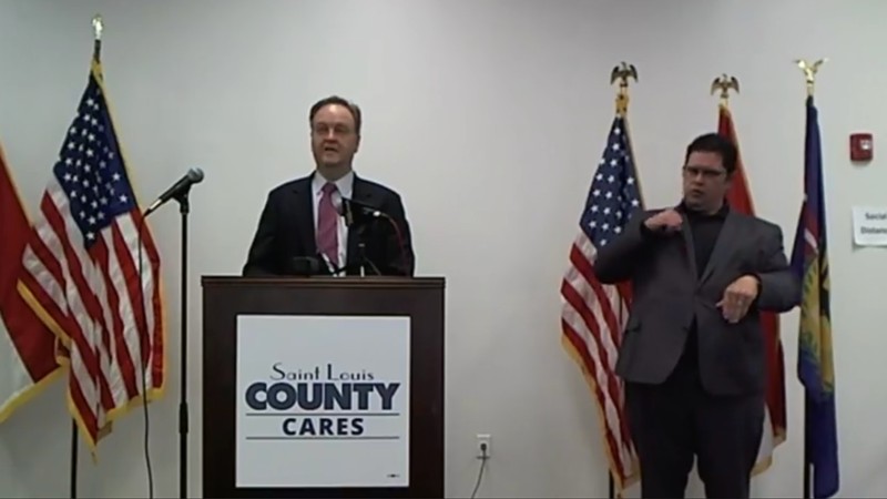 Sam Page announces free testing for St. Louis County residents. - Screengrab via Sam Page’s livestream