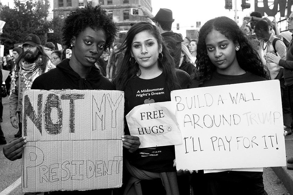 Photographed in 2016, Brooke Jones, Natasha Jain-Poster and Bersabeh Mesfin started their activism in high school after Michael Brown was killed. - ANDY PAULISSEN