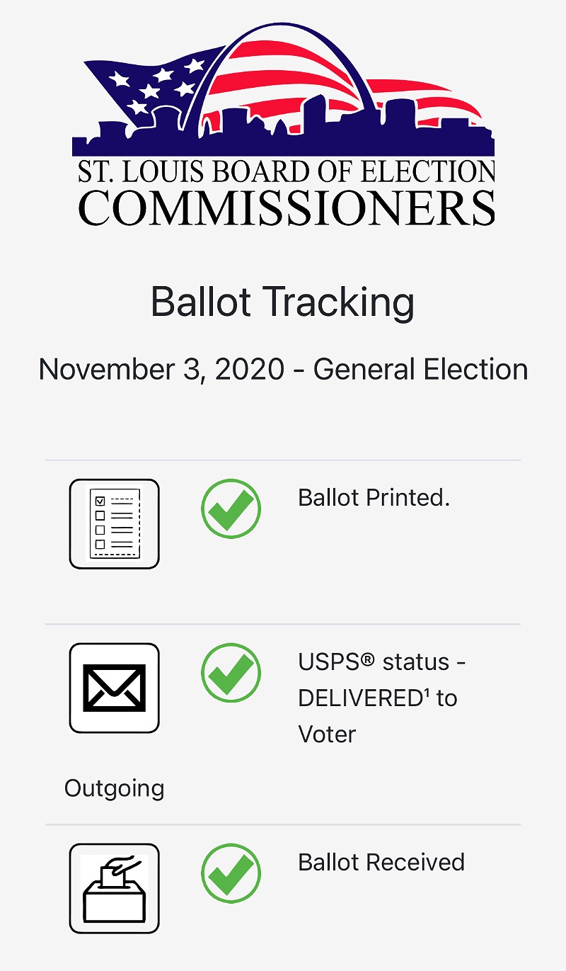This is what it looks like when you track a ballot from STL city on your phone. - screengrab from STLCityBallotTracking.com