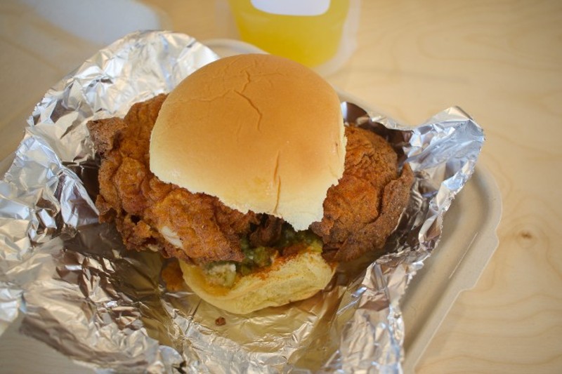 The "Rico Chicken Sandwich" features seasoned breading, a potato roll and jalapeño pickle relish. - CHERYL BAEHR