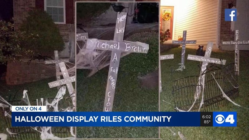 Photos of James Daly's Michael Brown-bashing Halloween display led to an internal investigation in October, KMOV reported. - SCREENSHOT VIA KMOV