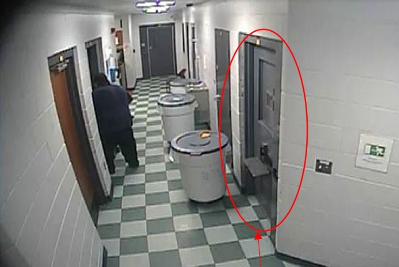 The view from the camera would have shown the door to Sanders' cell and, when the door opened, a partial view inside. - VIA COURT EXHIBIT