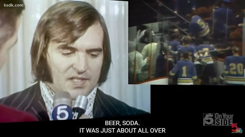 Bob Plager describing what might be the craziest, and messiest, hockey fight in history. - SCREENSHOT VIA KSDK