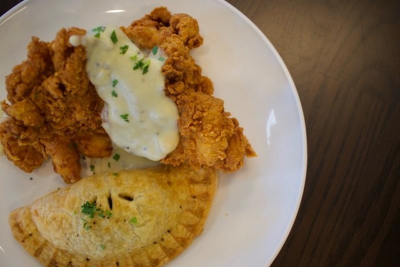 "Thighs and Pies" features two buttermilk chicken thighs and a spinach and sweet potato hand pie. - CHERYL BAEHR