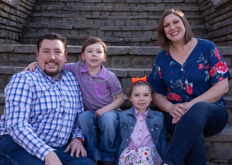 James, Jace, Delaney and Lisa Knowles sit for a family portrait during a donated photo shoot at Fort Belle Fontaine County Park in 2021. - A MOM AND HER CAMERA