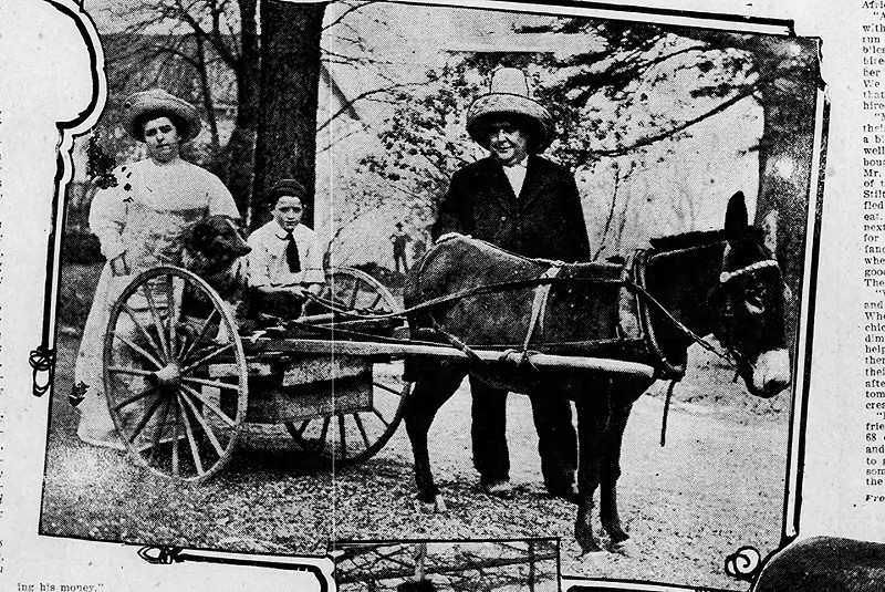 Reedy (right) on his farm with (from left) his wife Margie Rhodes; Beauty, their collie; and Jack "the messenger boy." - St. Louis Post-Dispatch