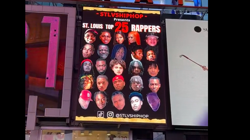 A video billboard in Times Square features St. Louis' 25 best rappers as curated by STLVSHIPHOP. - COURTESY OF STLVSHIPHOP