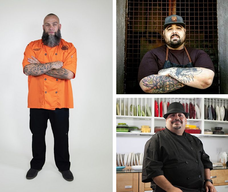 Left to Right, to Bottom Right: Celebrity cannabis chefs star at Blaze: a consumer cannabis products expo held in St. Louis at Historic Union Station, June 3 and 4. Stars scheduled to appear include left, Chef Chris Martin, right, Chef Derek Upton, and bottom right, Chef Mike Delao.