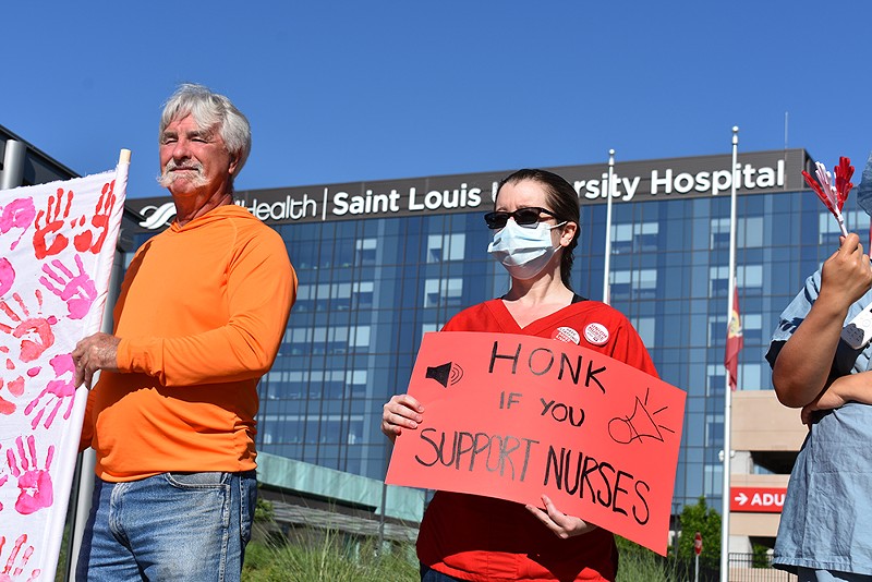 SLUH Hospital nurses rallied to protest understaffing this morning. - Jessica Rogen