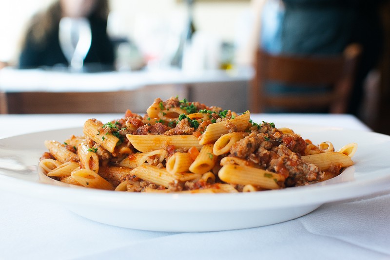 The penne amatriciana, known as the Eviction Notice, is said to help induce labor in those past their due dates. - Andy Paulissen
