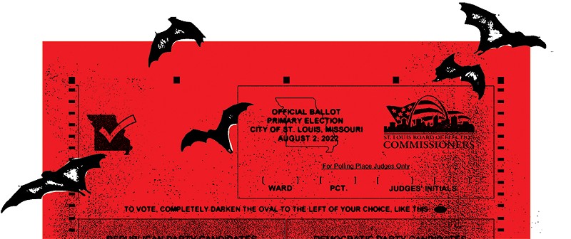 Red Missouri ballot with bats flying around it.