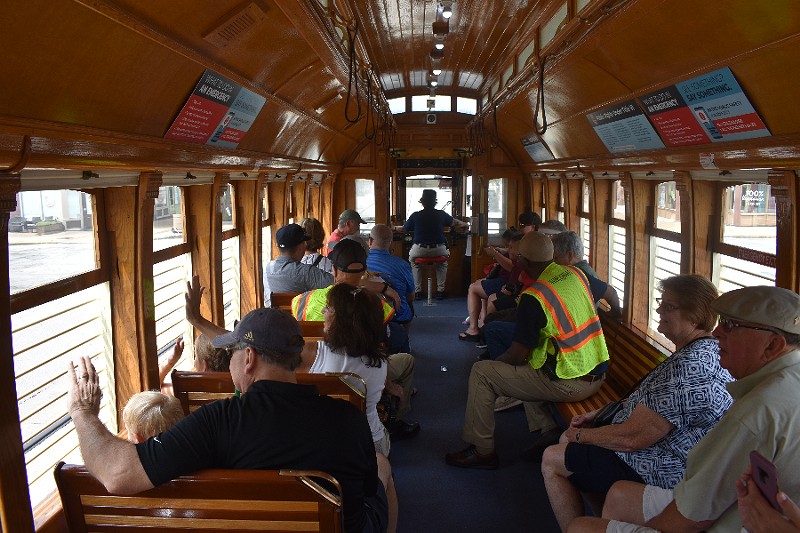 Throngs of riders on the trolley's first trip back. - DANIEL HILL