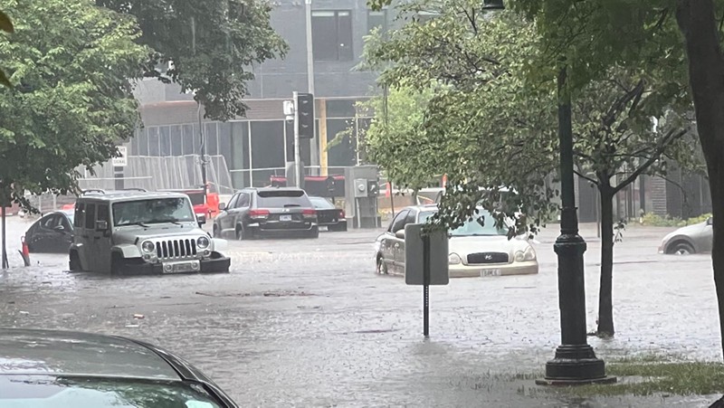 Pershing and DeBaliviere avenues were overwhelmed by flood waters after rain deluged St. Louis streets on July 28. - @KateStowe3