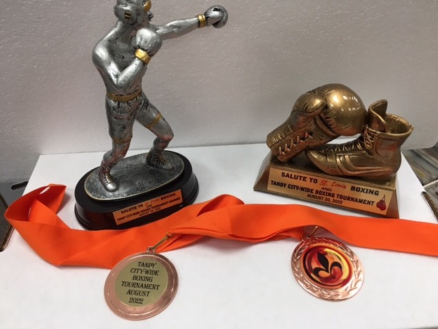 Trophies for this weekend's Salute to St. Louis Boxing & City-Wide Boxing Tournament. The event will honor some of St. Louis' most influential people in the boxing world. - VIA LAURA HUGHES