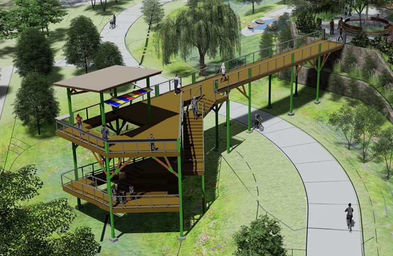 An overpass revealed in renderings of Brentwood Park.  - THROUGH THE TOWN OF BRENTWOOD