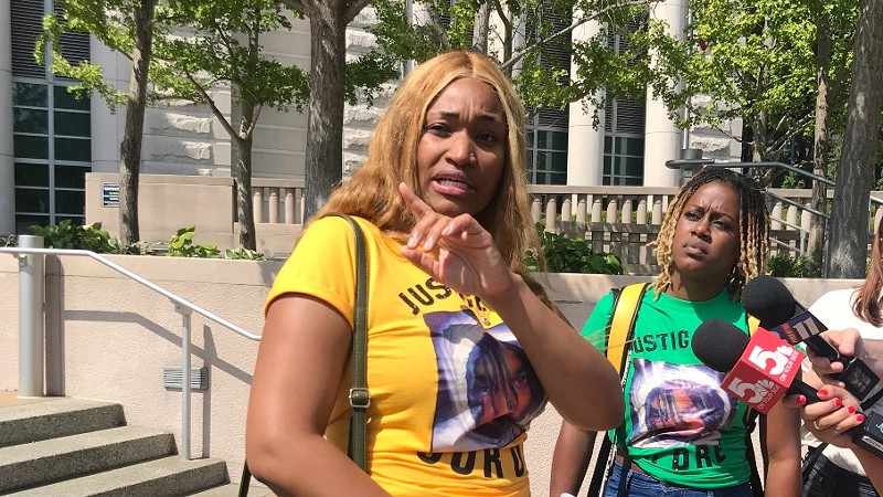 Kalyn Griggs outside the federal courthouse in St. Louis after Tim Norman was found guilty on all charges.