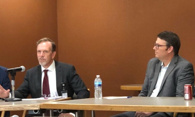 Darrell Missey (left), director of Children’s Division, speaks at an Aug. 13 hearing, alongside Todd Richardson, director of MO HealthNet.