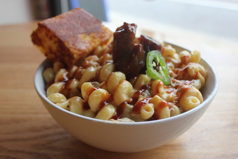 "The BBQ Pork Burnt End Mac" is one of a half-dozen unique takes on mac & cheese. - PHOTO BY SARAH FENSKE