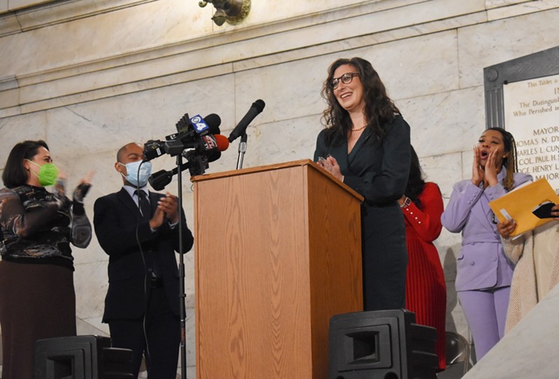 Megan Green speaks at her inauguration in St. Louis City Hall on Monday, November 28. - Monica Obradovic