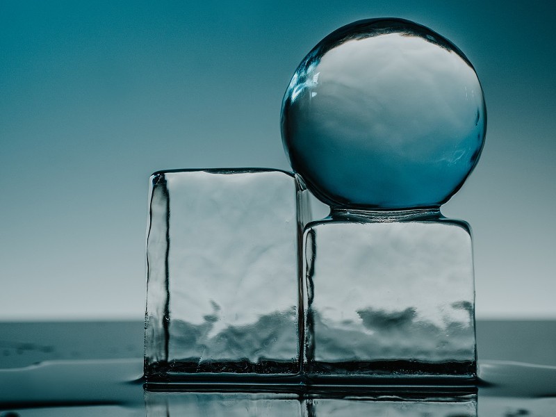 A rectangle, sphere, and cube of Good Ice.