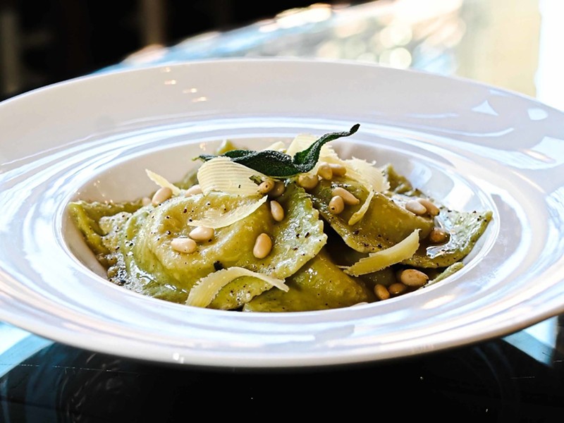 Housemade ravioli with pine nuts, fresh cheese and sage.