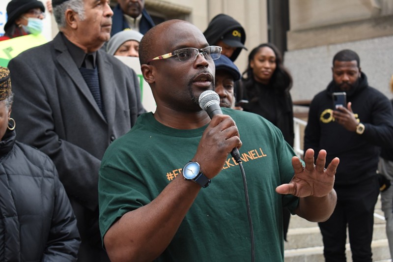 Bobby Bostic speaks at a rally for Lamar Johnson just 33 days after his release from a life-long prison sentence. - Monica Obradovic