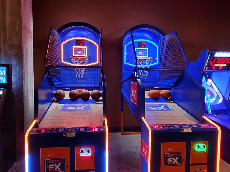 The bar also has arcade games.