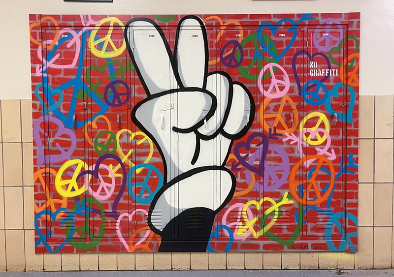 "Peace" by David Ruggeri is one of several murals that CVPA has added to respond to the school shooting and welcome students back to in-person learning on January 17.