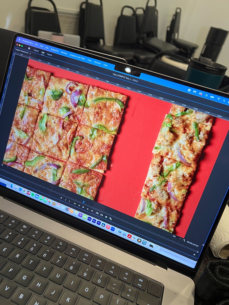 Organized slices of pizza are shown on the computer.