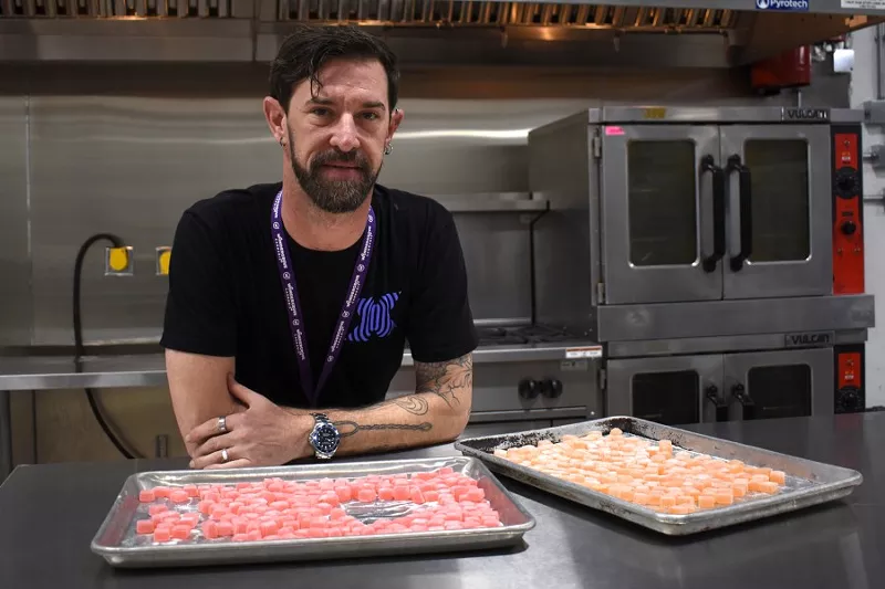 Chef Carl Hazel Hazel crafts recipes for cannabis-infused gummies and chocolates at Revolt Labs, a new startup based in St. Louis. - Monica Obradovic