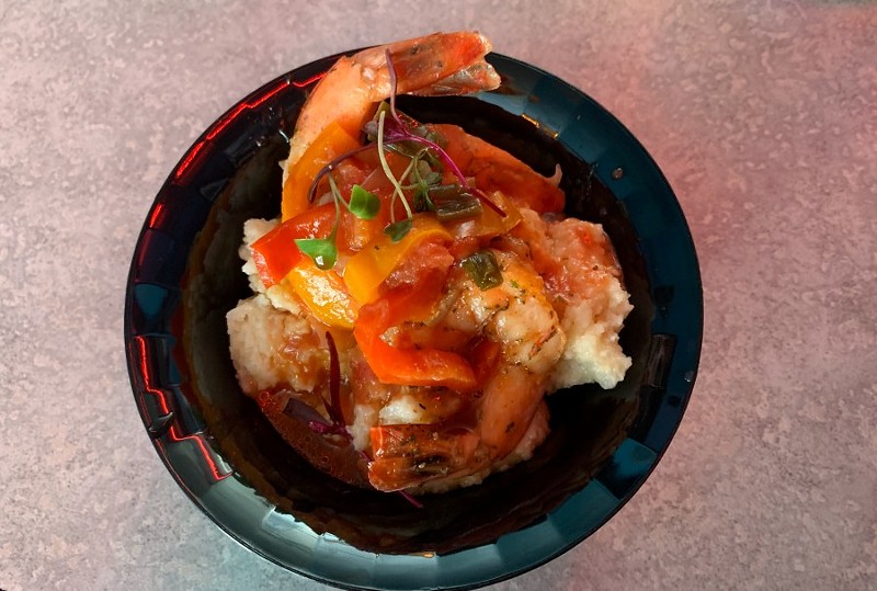 Chef Leah Osborne's shrimp and grits served at cannabrunch. - Monica Obradovic