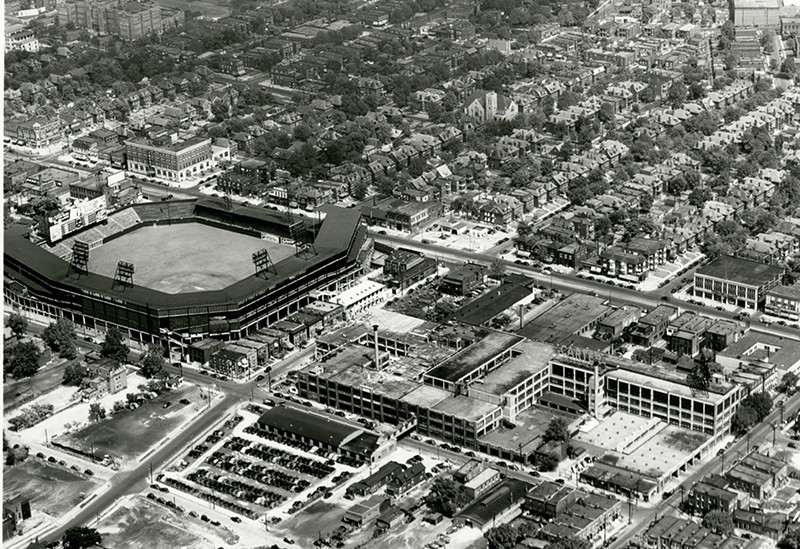 An aerial view of Sportsman's Park.
