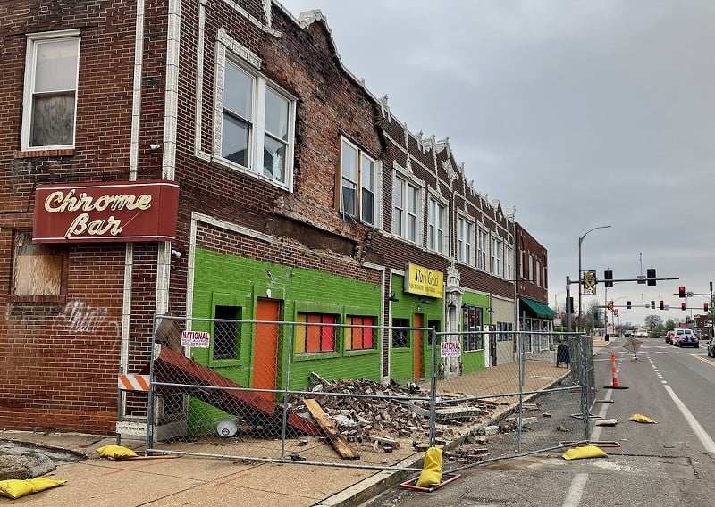After a bout of windy weather, Tim's Chrome Bar lost a significant number of bricks and its distinctive sign. - SARAH FENSKE