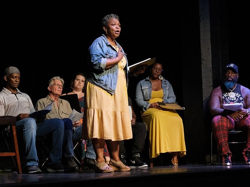 On stage during Humans of St. Louis, The Play.