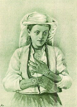 This drawing of a Bosnian woman shows sicanje from the late 19th century - VIA WIKIMEDIA/ PUBLIC DOMAIN