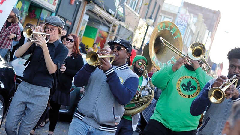 Saint Boogie Brass Band will lead a second line parade as part of the Cherokee Street Jazz Crawl this Saturday. - COURTESY EMILY THENHAUS