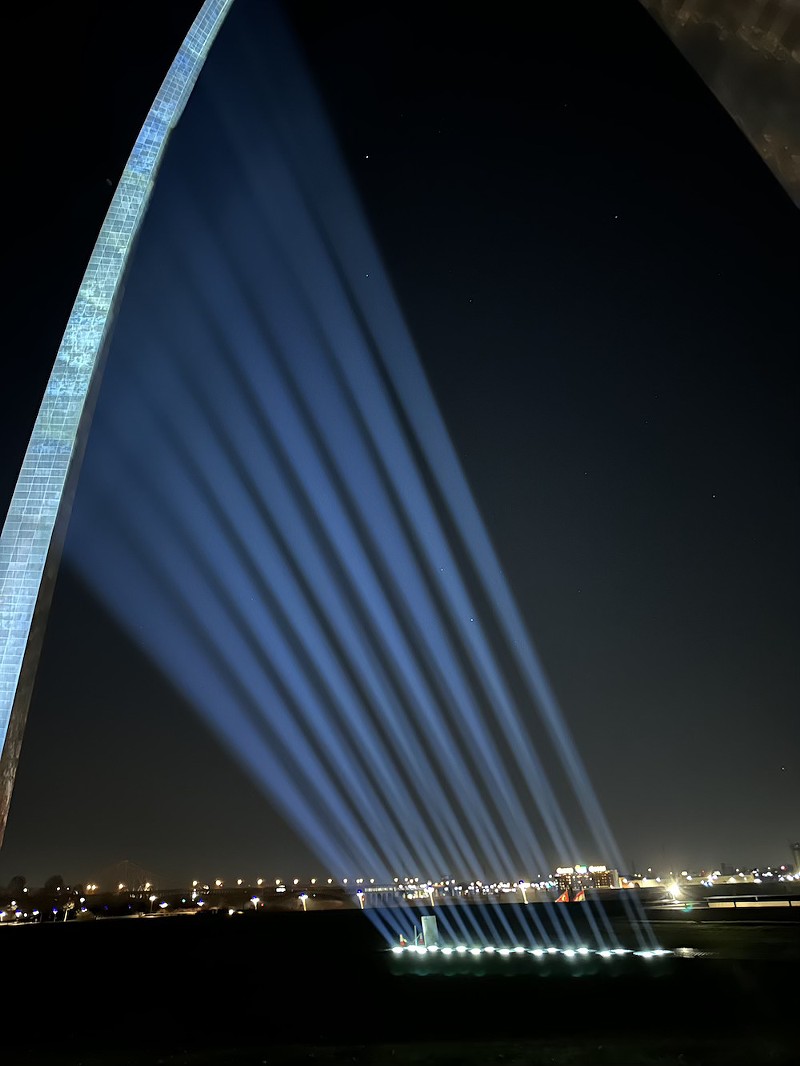 A closeup of the lights streaming from the Arch grounds up onto the monument. - COURTESY TECHNICAL PRODUCTIONS INC.