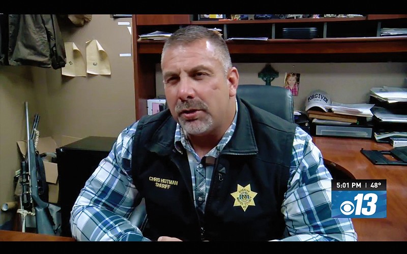 Sheriff Chris Heitman, shown in a previous interview with CBS affiliate KRCG, grew up in St. Louis County. - SCREENSHOT